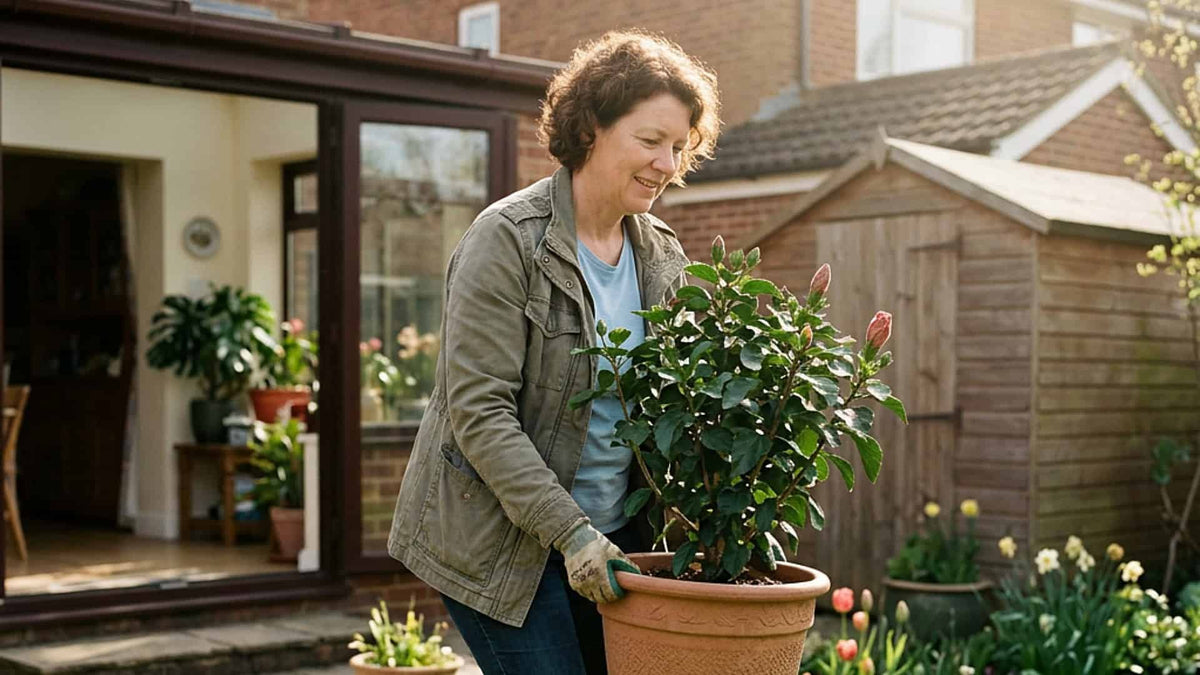 when to move tropical hibiscus back outside in spring